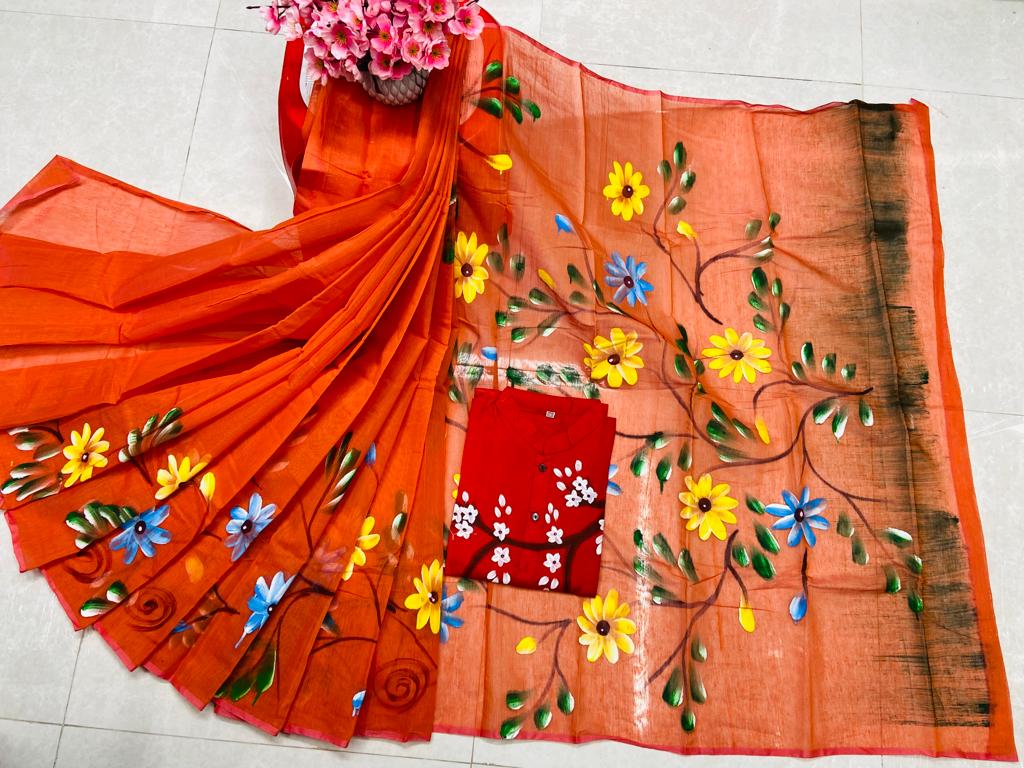 Hand Print Sharee Panjabi Couple Set