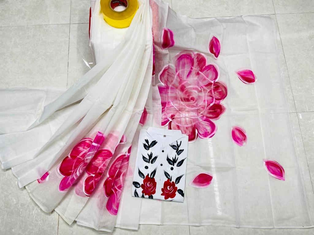 Hand Print Sharee Panjabi Couple Set