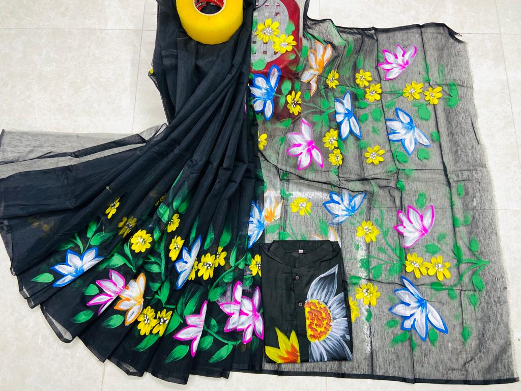 Hand Print Sharee Panjabi Couple Set