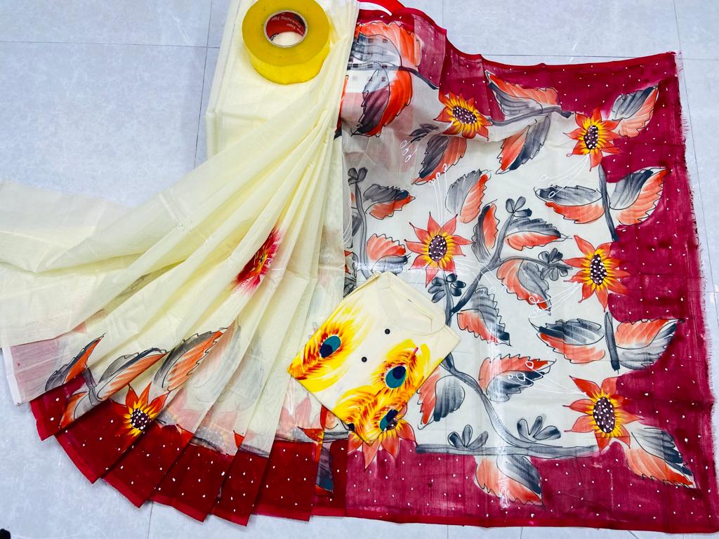 Hand Print Sharee Panjabi Couple Set