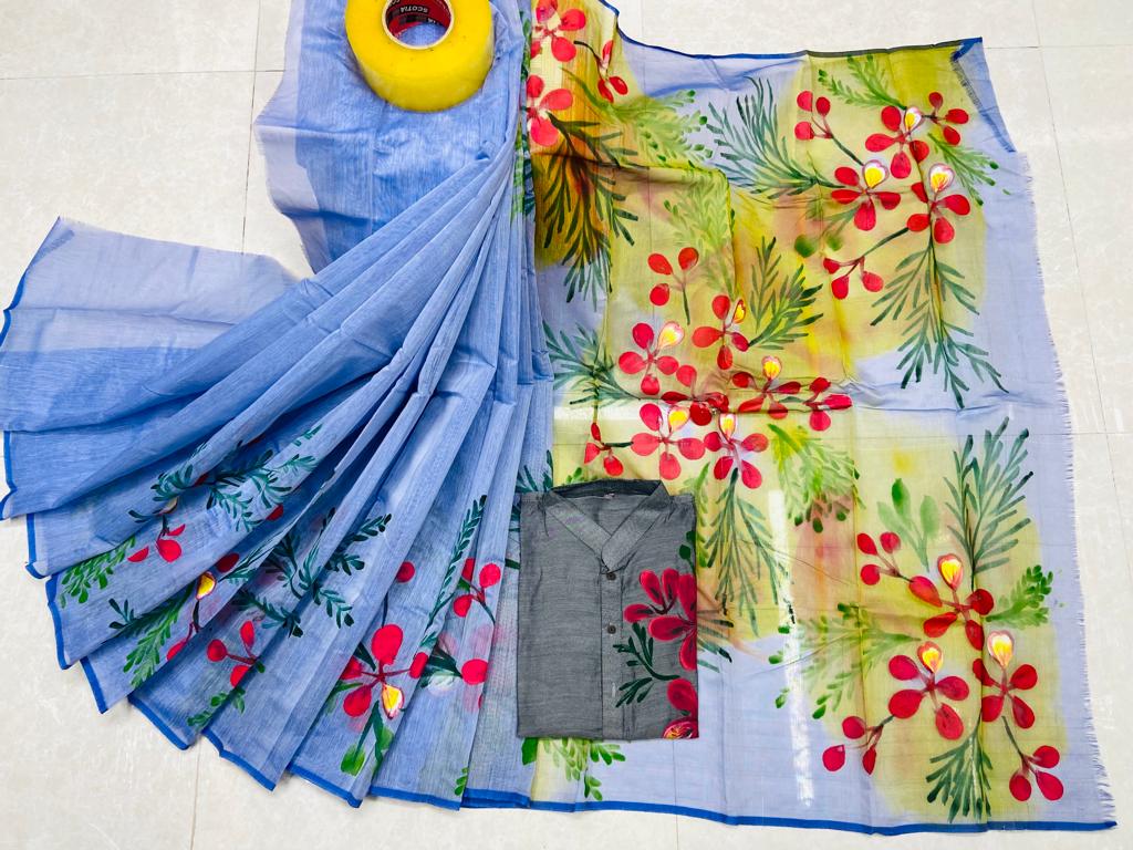 Hand Print Sharee Panjabi Couple Set