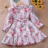 Flower Gown Elegant Floral Fit Dress for Girls with Belt