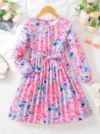 Flower Gown Elegant Floral Fit Dress for Girls with Belt