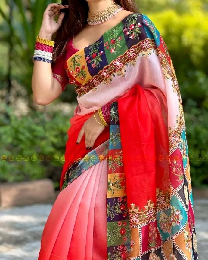 Stone and Digital Print Sharee with Blouse Piece