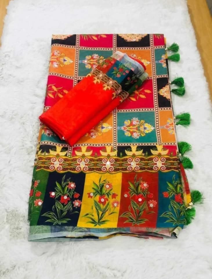 Stone and Digital Print Sharee with Blouse Piece