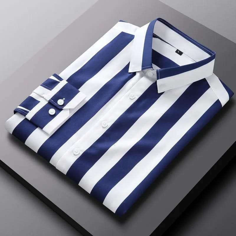 Men's Long Sleeve Stripe Print Shirt