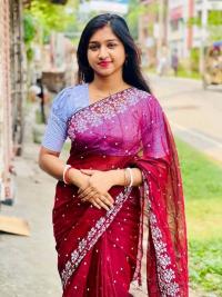 Half silk block print sharee