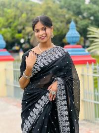Half silk block print sharee