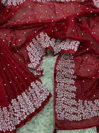 Half silk block print sharee