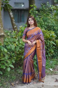 এক্সক্লুসিভ রয়্যাল ব্লু কাঞ্জিভরম কাতান সিল্ক শাড়ি | গোল্ডেন জরি পাড় ও বুটি কাজ | বিবাহ ও উৎসবের জন্য পারফেক্ট