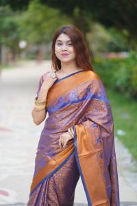 এক্সক্লুসিভ রয়্যাল ব্লু কাঞ্জিভরম কাতান সিল্ক শাড়ি | গোল্ডেন জরি পাড় ও বুটি কাজ | বিবাহ ও উৎসবের জন্য পারফেক্ট