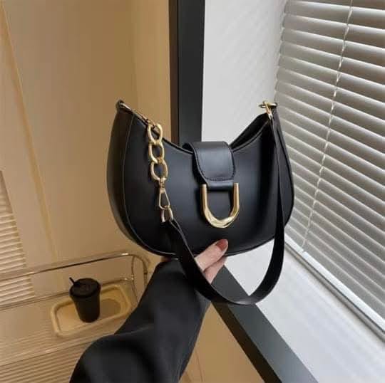 Simple candy color half round zipper+button chain shoulder bag