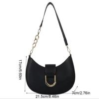 Simple candy color half round zipper+button chain shoulder bag