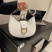 Simple candy color half round zipper+button chain shoulder bag