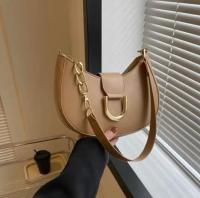 Simple candy color half round zipper+button chain shoulder bag