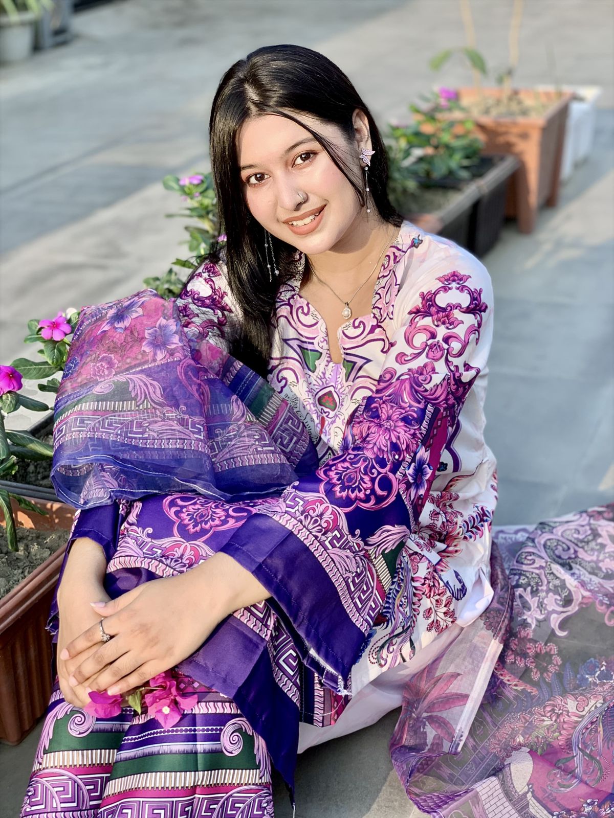 Ready Made Pure dubai silk Digital Print Three Piece