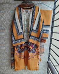 Ready Made Pure dubai silk  Digital  Print Three Piece