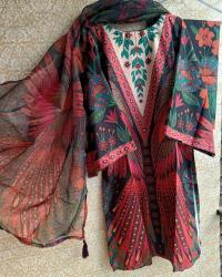 Ready Made Pure dubai silk  Digital  Print Three Piece