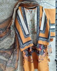 Ready Made Pure dubai silk  Digital  Print Three Piece