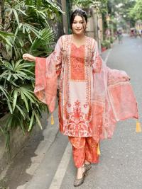 Ready Made Pure dubai silk  Digital  Print Three Piece