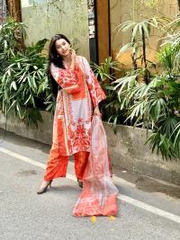 Ready Made Pure dubai silk  Digital  Print Three Piece