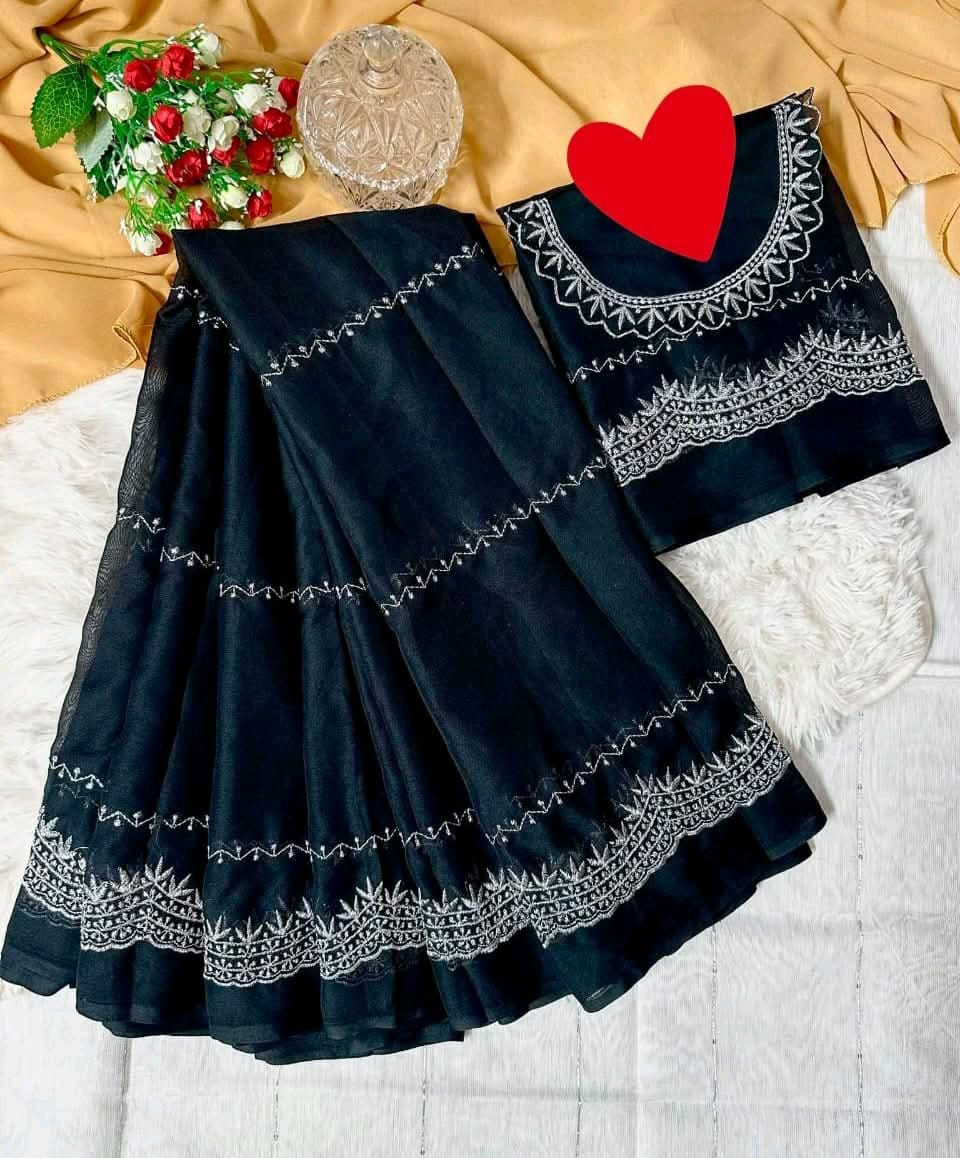 Georgette Embroidery Sharee with Blouse Piece 02
