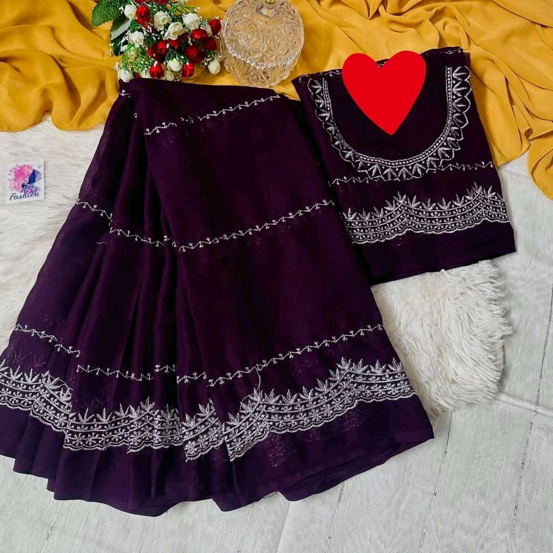 Georgette Embroidery Sharee with Blouse Piece 01