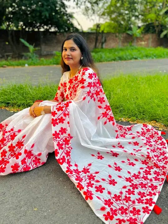 Half silk block print sharee