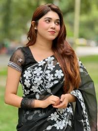 Half silk block print sharee