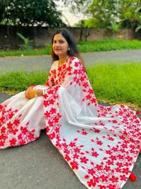 Half silk block print sharee