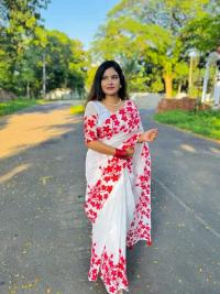 Half silk block print sharee