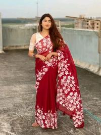 Half silk block print sharee