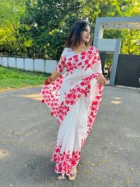 Half silk block print sharee