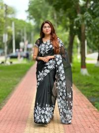 Half silk block print sharee