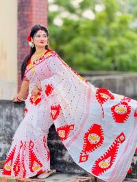 Half silk block print sharee