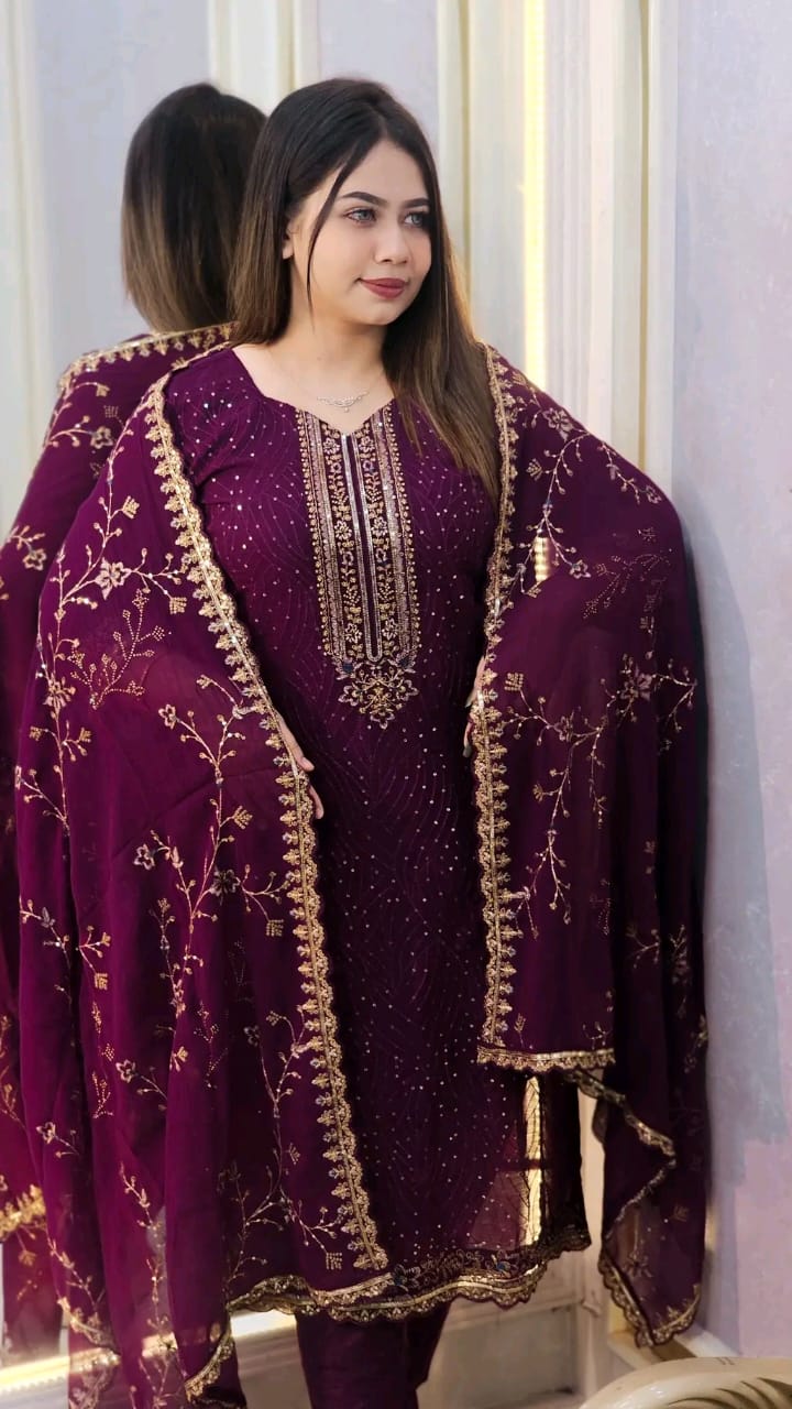 Georgette Embroidered Four-Piece Set 01