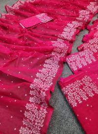 Half silk block print sharee