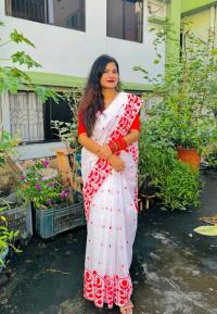Half silk block print sharee