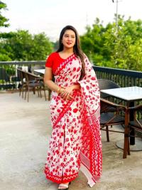 Half silk block print sharee