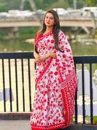 Half silk block print sharee