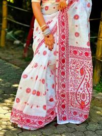 Half silk block print sharee