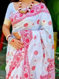 Half silk block print sharee
