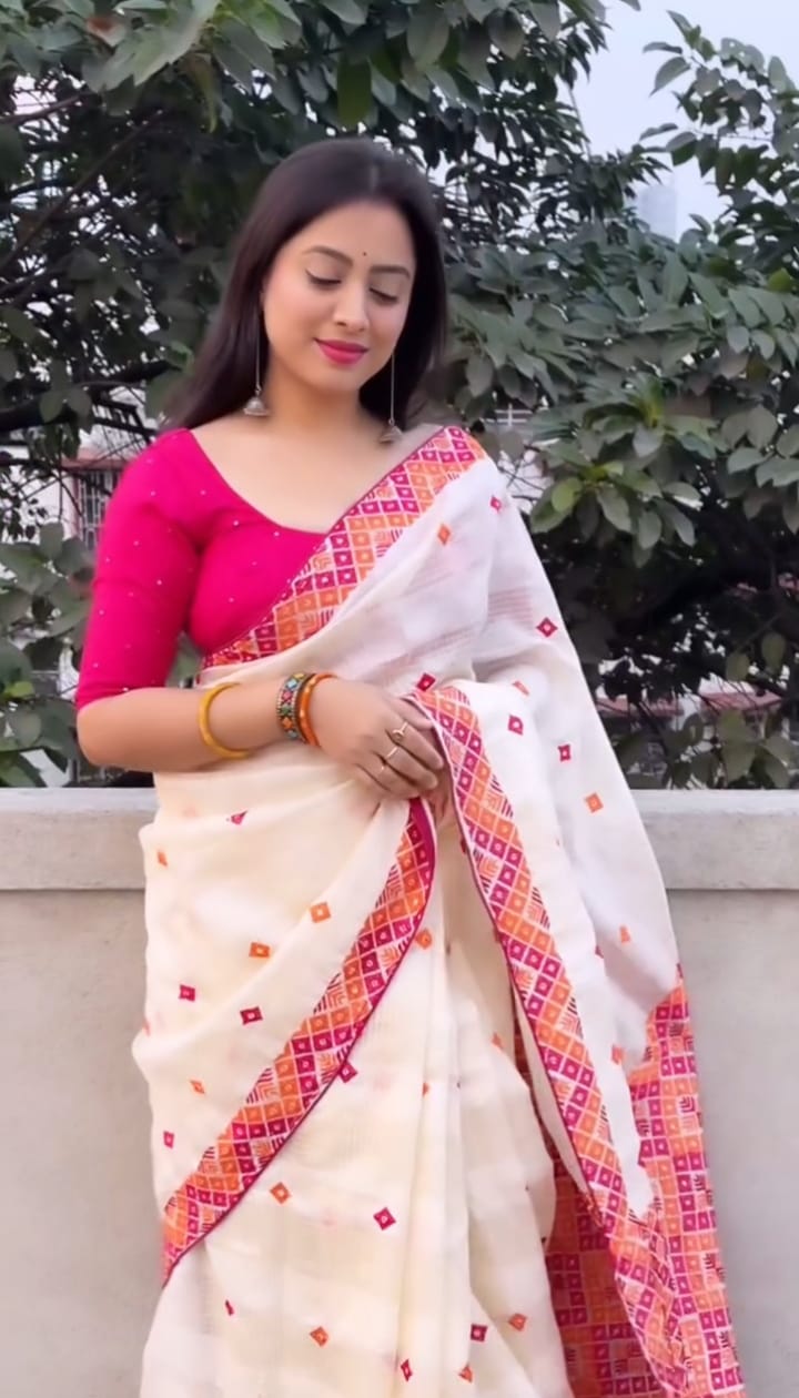 Skin Print Reshom Silk Sharee