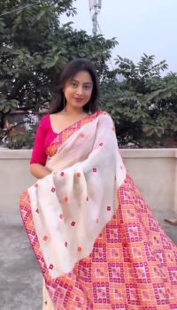 Skin Print Reshom Silk Sharee