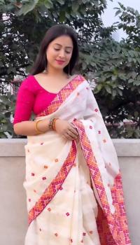 Skin Print Reshom Silk Sharee