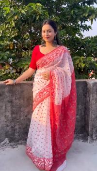 Skin Print Reshom Silk Sharee