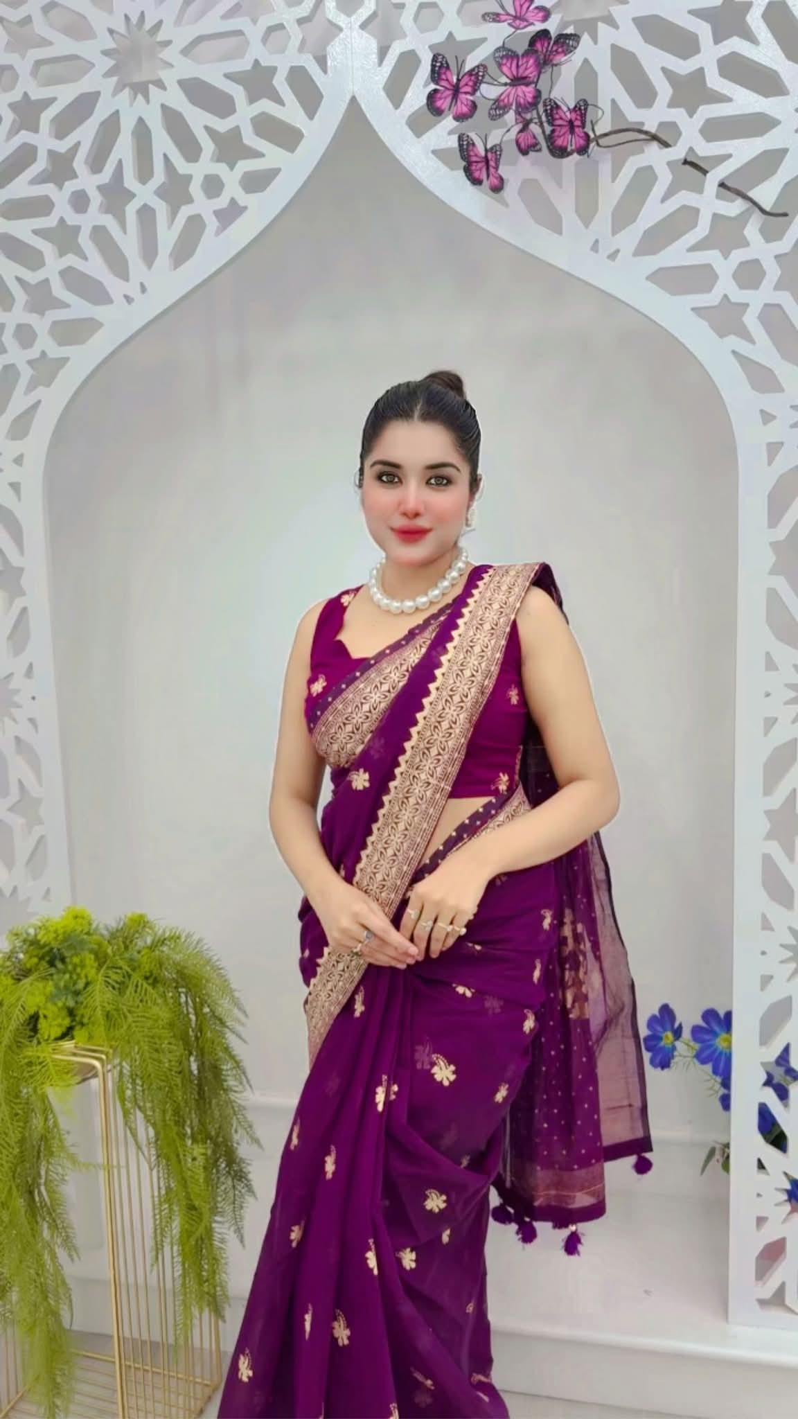 Semi Moslin Sharee  with Blouse Piece
