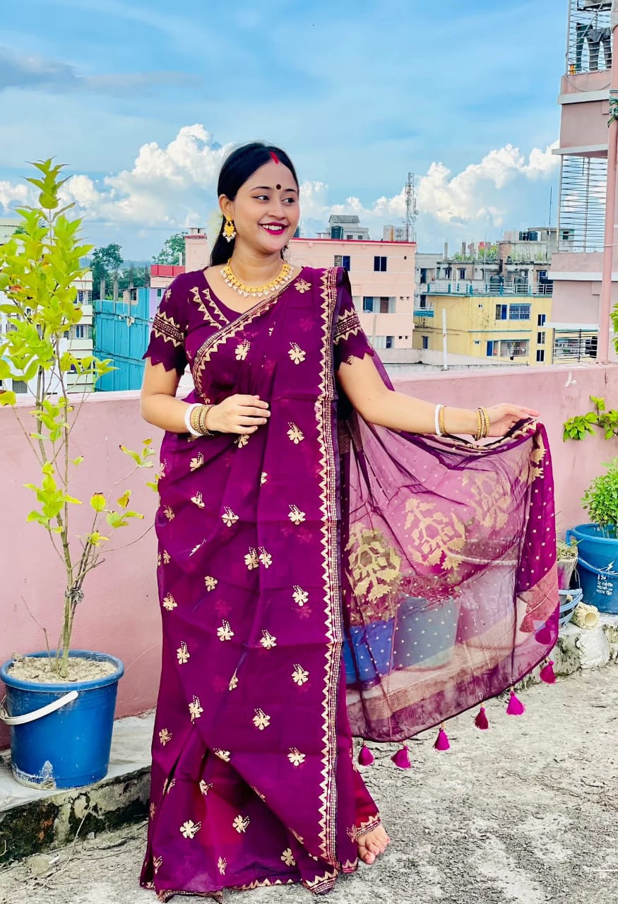 Semi Moslin Sharee  with Blouse Piece