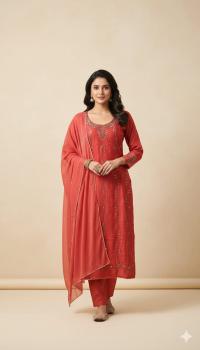 সম্পূর্ণ হাতের কাটচুপি কাজ করা এসি কটন থ্রি পিস | বাটার সিল্ক প্যান্ট ও স্টোন ওয়ার্ক শিফন ওড়না সহ | ফ্রি সাইজ