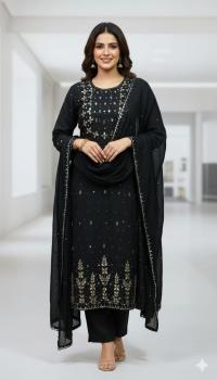 সম্পূর্ণ হাতের কাটচুপি কাজ করা এসি কটন থ্রি পিস | বাটার সিল্ক প্যান্ট ও স্টোন ওয়ার্ক শিফন ওড়না সহ | ফ্রি সাইজ